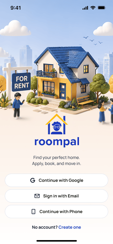 Roompal app home screen